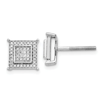 10k White Gold Diamond Small Double Square Bezel Post Earrings