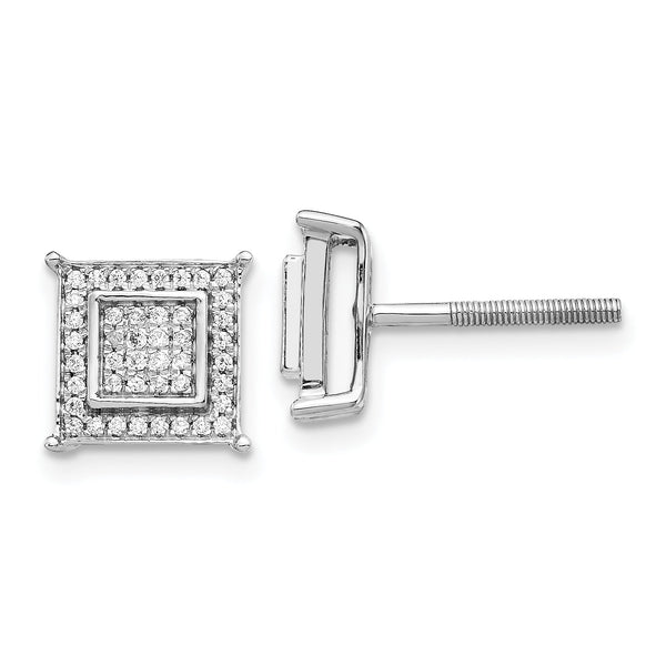 10k White Gold Diamond Small Double Square Bezel Post Earrings