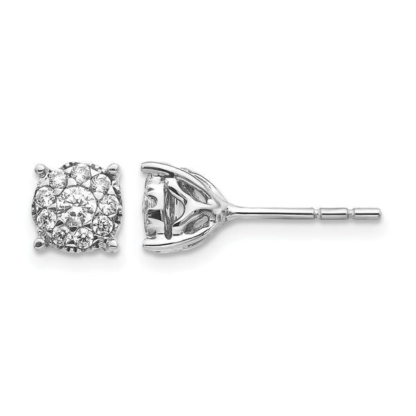 14k White Gold 1 carat Lab Grown Diamond VS/SI+ G+ Halo Post Earrings - Birthstone Company