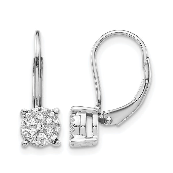 14k White Gold 1/6 carat Lab Grown Diamond VS/SI+ G+ Complete Cluster Drop Leverback Earrings - Birthstone Company