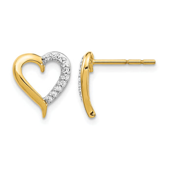 14K Yellow Gold 1/10 ct Lab-Grown Diamond Heart Stud Earrings