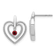 14k White Gold Red Diamond Heart Post Earrings