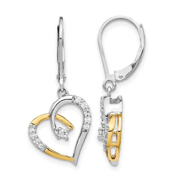 14K Two-Tone 1/5 ct Lab-Grown Diamond Heart Leverback Earrings - Birthstone Company
