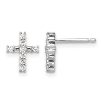 14k White Gold Polished Diamond Cross Post Earrings - Birthstone Company