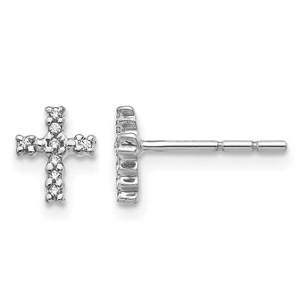 10k White Gold Polished Diamond Cross Post Earrings - Birthstone Company