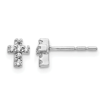 14k White Gold Diamond Cross Earrings - Birthstone Company