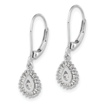 10k White Gold Baguette Diamond Teardrop Halo Leverback Earrings