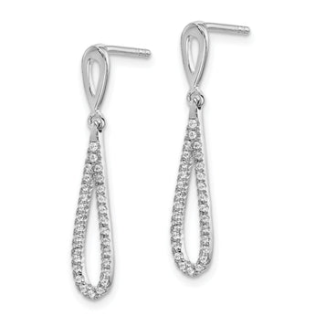 10k White Gold Polished Diamond Teardrop Dangle Post Earrings