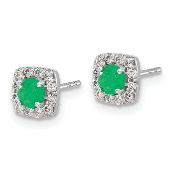 14K White Gold Lab Grown Diamond and Cr Emerald Square Halo Earrings