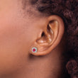 14K White Gold Lab Grown Diamond and Cr Ruby Square Halo Earrings