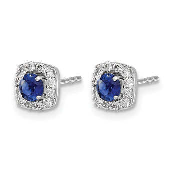 14k White Gold 1/5 carat Lab Grown Diamond VS/SI+ G+ and Created Sapphire Complete Square Halo Post Earrings - Birthstone Company