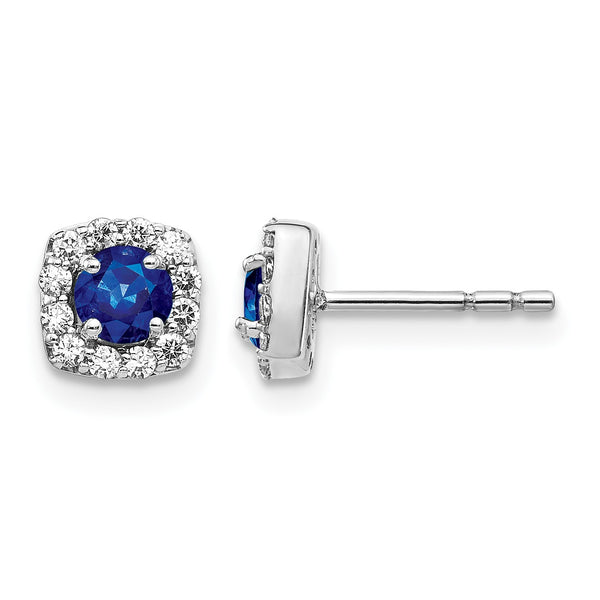 14k White Gold 1/5 carat Lab Grown Diamond VS/SI+ G+ and Created Sapphire Complete Square Halo Post Earrings - Birthstone Company
