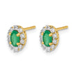 14k 1/5 carat Lab Grown Diamond VS/SI+ G+ and Oval Created Emerald Complete Halo Post Earrings - Birthstone Company