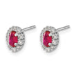 10k White Gold Diamond and Ruby Oval Halo Earrings - Birthstone Company