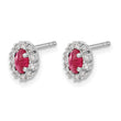 14k White Gold 1/5 carat Lab Grown Diamond VS/SI+ G+ and Oval Created Ruby Complete Halo Post Earrings - Birthstone Company