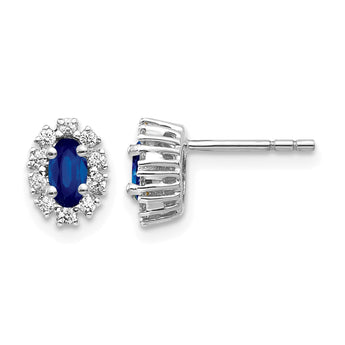 10k White Gold Diamond and Sapphire Oval Halo Earrings - Birthstone Company