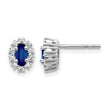 14k White Gold 1/5 carat Lab Grown Diamond VS/SI+ G+ and Oval Created Sapphire Halo Post Earrings - Birthstone Company