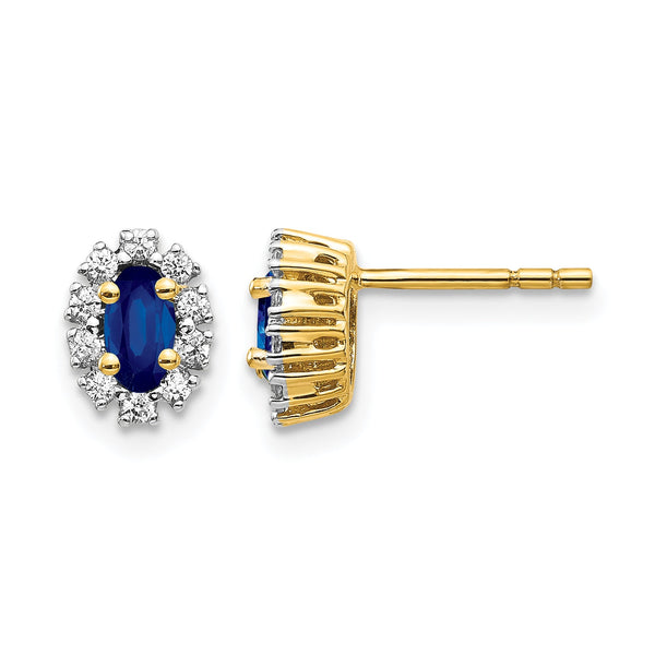 14k 1/5 carat Lab Grown Diamond VS/SI+ G+ and Oval Created Sapphire Halo Post Earrings