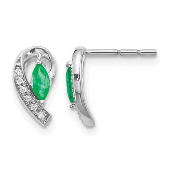10k White Gold 1/20Ct Diamond and Emerald Earrings - Birthstone Company