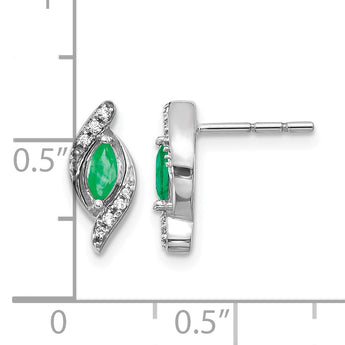 10k White Gold 1/15Ct Diamond and Emerald Earrings - Birthstone Company