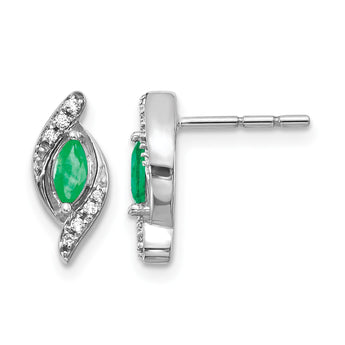 10k White Gold 1/15Ct Diamond and Emerald Earrings - Birthstone Company