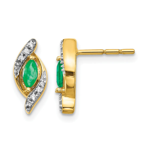 10k 1/15Ct Diamond and Emerald Earrings - Birthstone Company