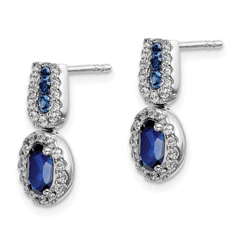 14K White Gold Lab Grown Diamond and Created  Sapphire Post Earrings