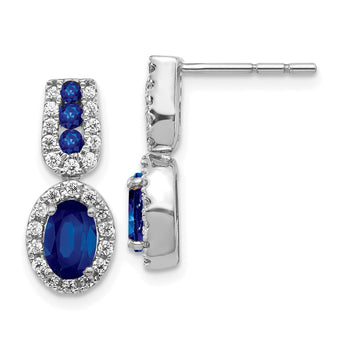 14K White Gold Lab Grown Diamond and Created  Sapphire Post Earrings