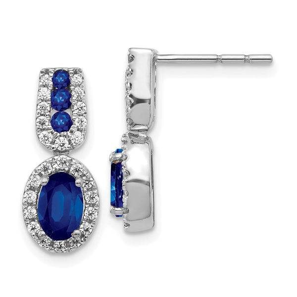 14K White Gold Lab Grown Diamond and Created  Sapphire Post Earrings