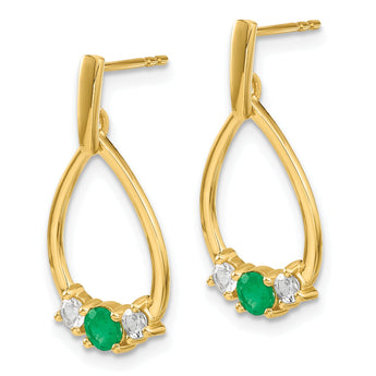 14K Lab Grown Diamond and Created Emerald Post Dangle Earrings