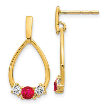 10k 1/4 carat Lab Grown Diamond VS/SI+ G+ and Created Ruby Complete Dangle Teardrop Post Earrings