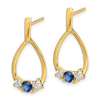 14K Lab Grown Diamond and Created Sapphire Post Dangle Earrings