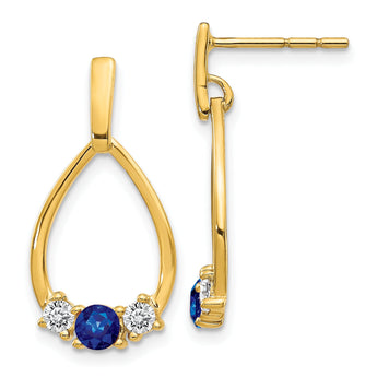 14K Lab Grown Diamond and Created Sapphire Post Dangle Earrings