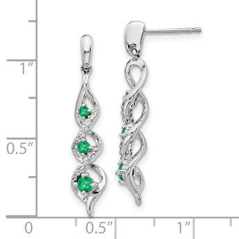 10k White Gold Diamond and Emerald 3 Stone Post Dangle Earrings