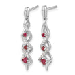 10k White Gold Diamond and Ruby 3 Stone Post Dangle Earrings - Birthstone Company