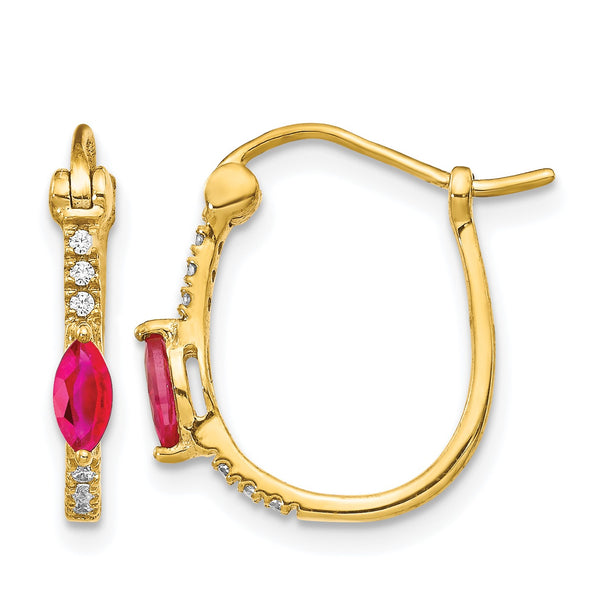 10k 1/20ct Diamond and Ruby Hinged Hoop Earrings - Birthstone Company
