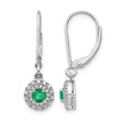 14k White Gold 1/5 carat Lab Grown Diamond VS/SI+ G+ and Created Emerald Complete Halo Leverback Earrings - Birthstone Company