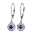 14k White Gold 1/5 carat Lab Grown Diamond VS/SI+ G+ and Created Sapphire Complete Drop Leverback Earrings - Birthstone Company