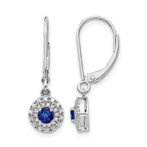 14k White Gold 1/5 carat Lab Grown Diamond VS/SI+ G+ and Created Sapphire Complete Drop Leverback Earrings - Birthstone Company