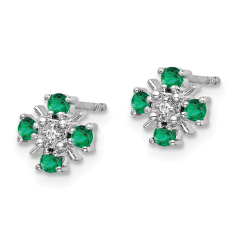 14K White Gold Lab Grown Diamond and Created Emerald Post Earrings