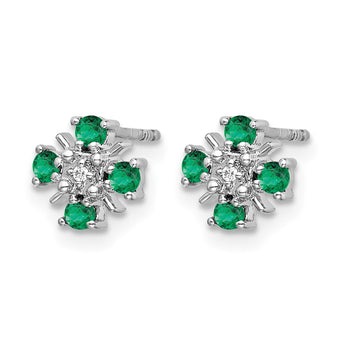 14k White Gold .01 carat Lab Grown Diamond VS/SI+ G+ and Created Emerald Complete Fashion Post Earrings - Birthstone Company
