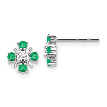 14K White Gold Lab Grown Diamond and Created Emerald Post Earrings