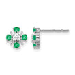 14k White Gold .01 carat Lab Grown Diamond VS/SI+ G+ and Created Emerald Complete Fashion Post Earrings - Birthstone Company