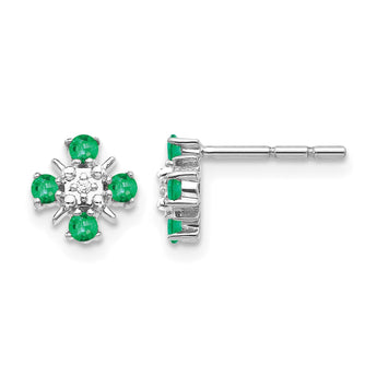 14k White Gold .01 carat Lab Grown Diamond VS/SI+ G+ and Created Emerald Complete Fashion Post Earrings - Birthstone Company