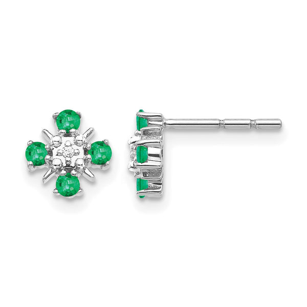 14k White Gold .01 carat Lab Grown Diamond VS/SI+ G+ and Created Emerald Complete Fashion Post Earrings - Birthstone Company