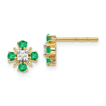 14K Lab Grown Diamond and Created Emerald Post Earrings