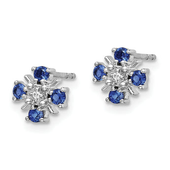 14K White Gold Lab Grown Diamond and Bl Created Sapphire Post Earrings