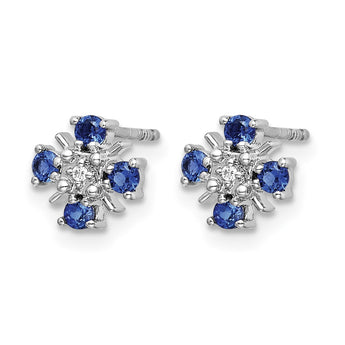 14k White Gold .01 carat Lab Grown Diamond VS/SI+ G+ and Created Sapphire Complete Post Earrings - Birthstone Company