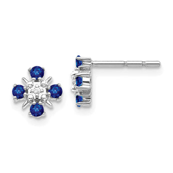 14K White Gold Lab Grown Diamond and Bl Created Sapphire Post Earrings