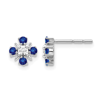 14k White Gold .01 carat Lab Grown Diamond VS/SI+ G+ and Created Sapphire Complete Post Earrings - Birthstone Company